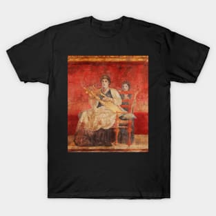 SEATED WOMAN PLAYING A LYRE POMPEII ANTIQUE ROMAN FRESCO IN RED T-Shirt